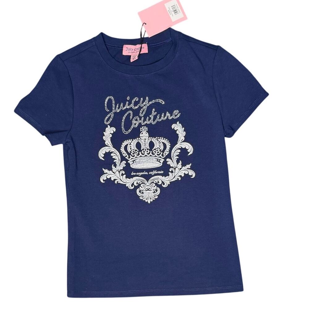 NWT Juicy Couture Navy Crown Graphic Baby Tee  Size XS